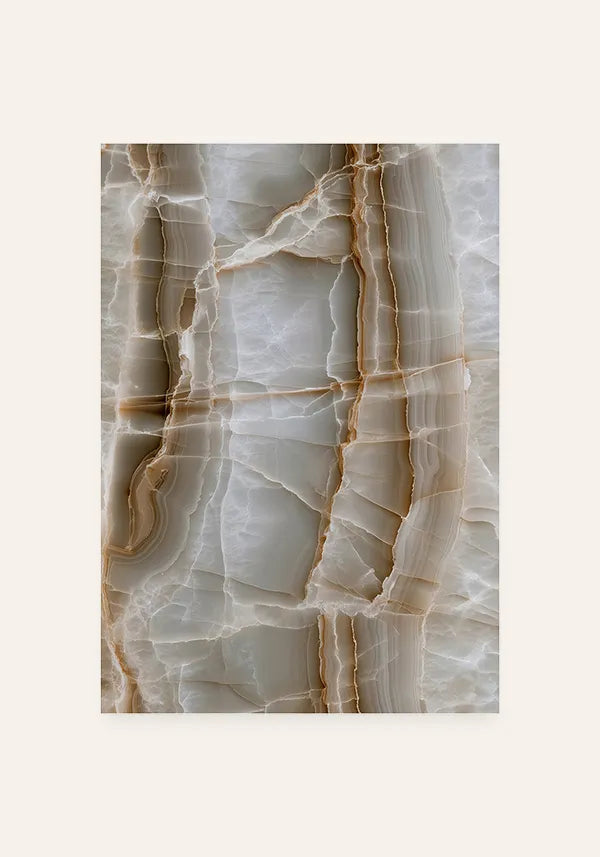 Quadro Abstrato Mármore Ônix em Cinza e Off-White I