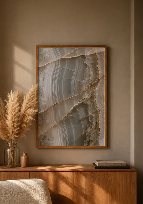 Quadro Abstrato Mármore Ônix em Cinza e Off-White II