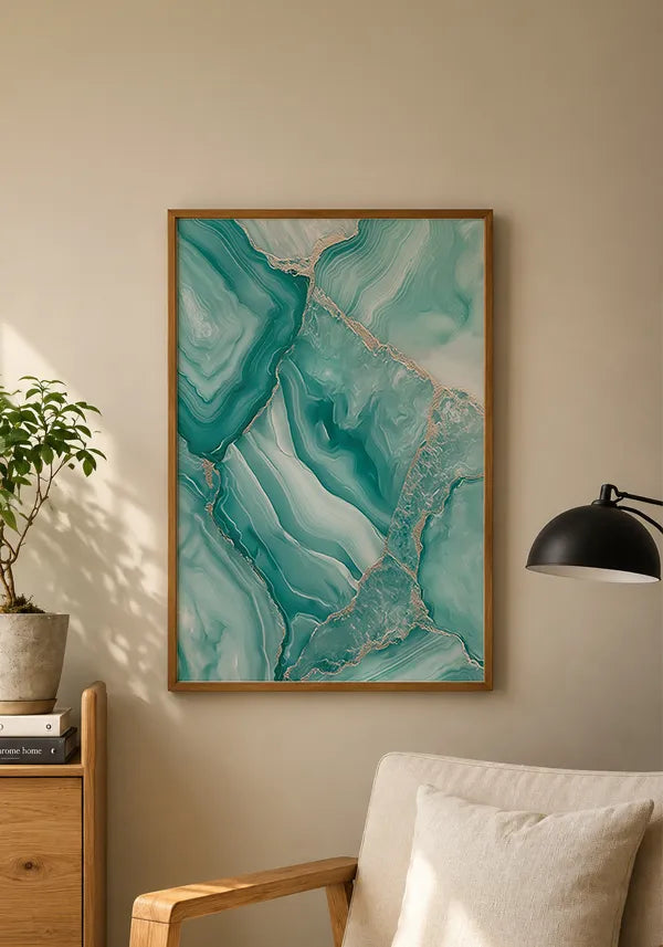 Quadro Abstrato Mármore em Tons de Verde Água II