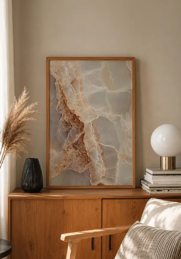 Quadro Abstrato Mármore Ônix em Bege e Caramelo I