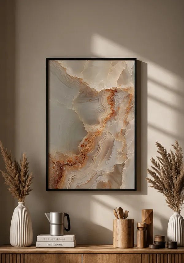 Quadro Abstrato Mármore Ônix em Bege e Caramelo II