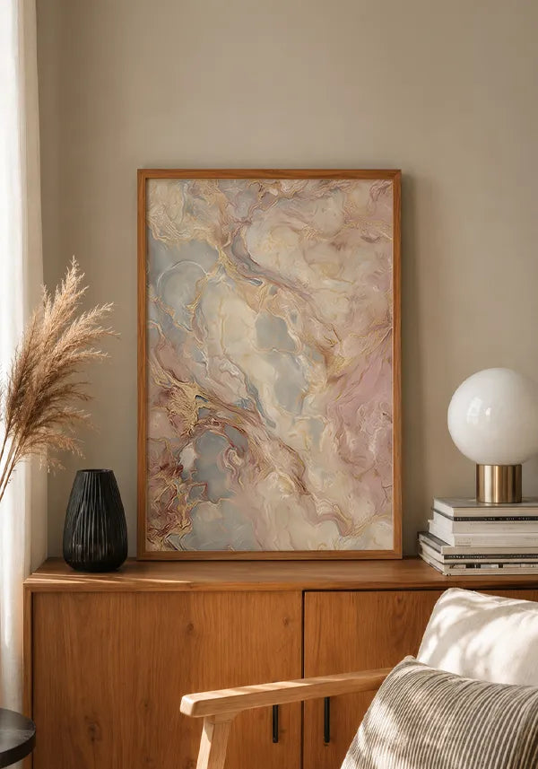 Quadro Abstrato em Rosé com Efeito Textura Marmorizada I