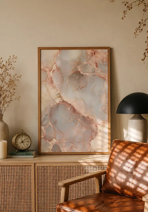 Quadro Abstrato em Rosé com Efeito Textura Marmorizada II