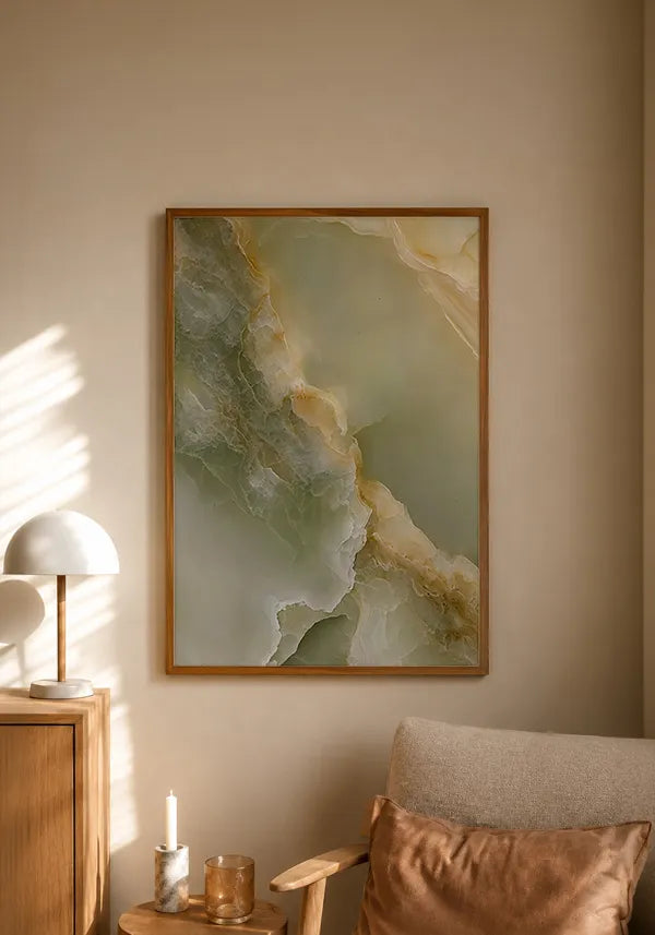 Quadro Abstrato em Verde com Efeito Textura Marmorizada II