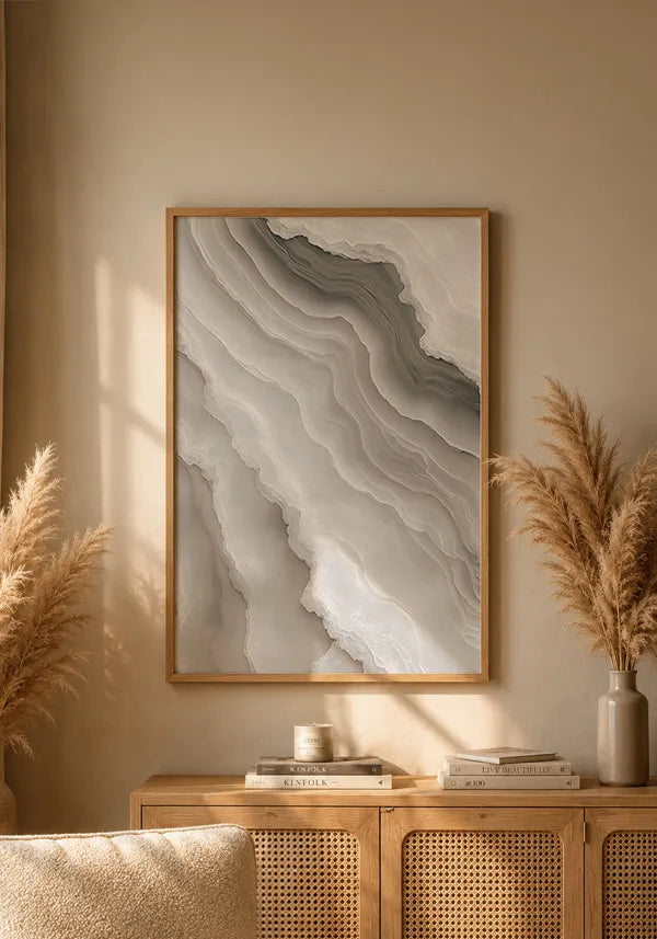 Quadro Abstrato Marmorizado Cinza e Marfim I