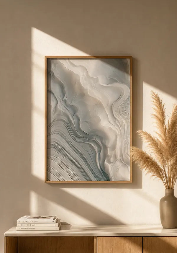 Quadro Abstrato Marmorizado Cinza e Marfim II