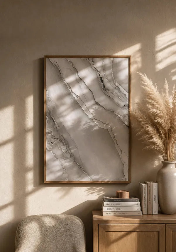 Quadro Abstrato em Branco e Grafite com Efeito Textura Marmorizada I