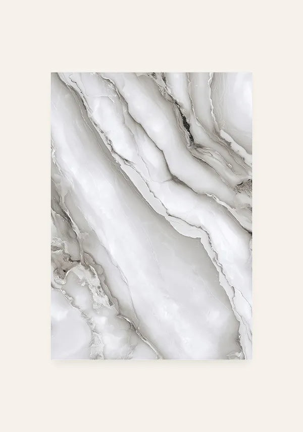 Quadro Abstrato em Branco e Grafite com Efeito Textura Marmorizada I