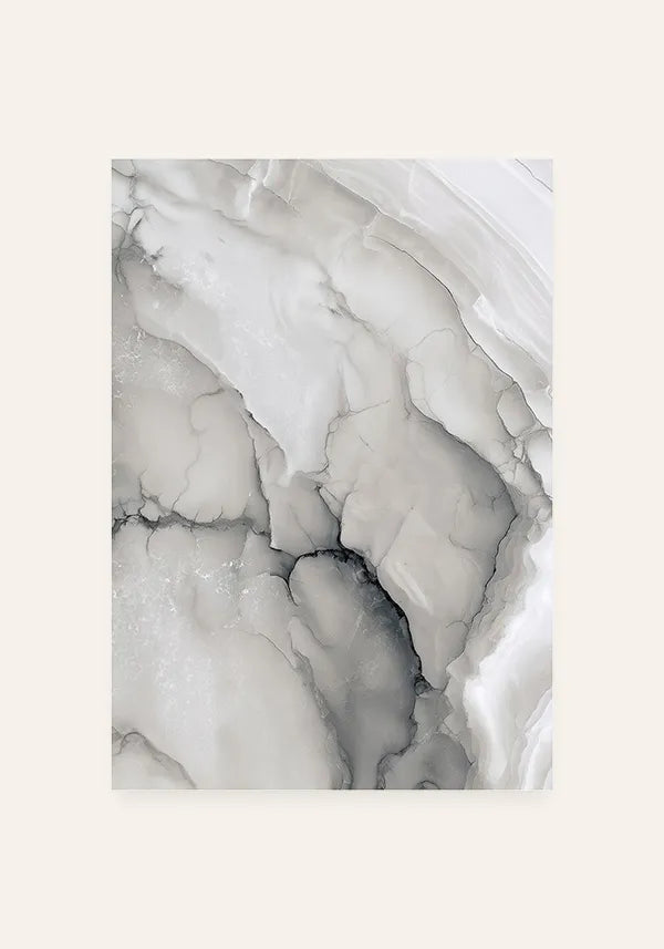Quadro Abstrato em Branco e Grafite com Efeito Textura Marmorizada II