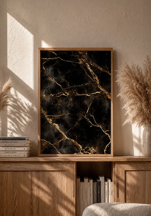 Quadro Abstrato Mármore em Preto e Dourado I