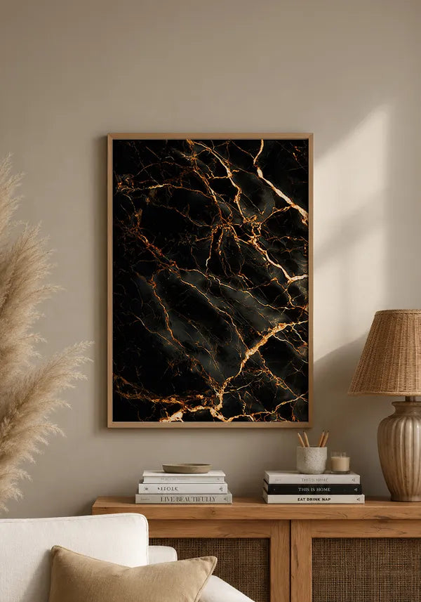 Quadro Abstrato Mármore em Preto e Dourado II