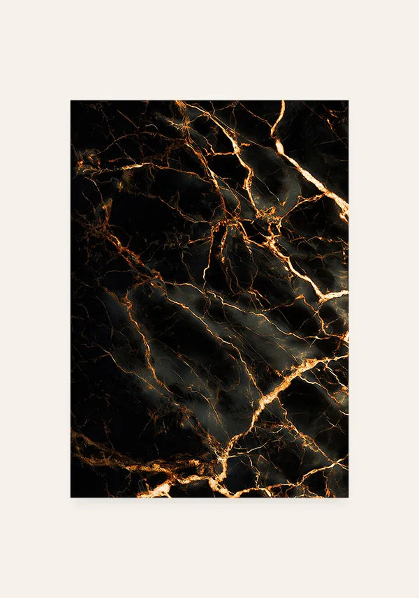 Quadro Abstrato Mármore em Preto e Dourado II