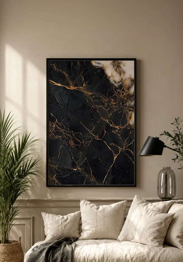 Quadro Preto com Dourado Marmorizado I