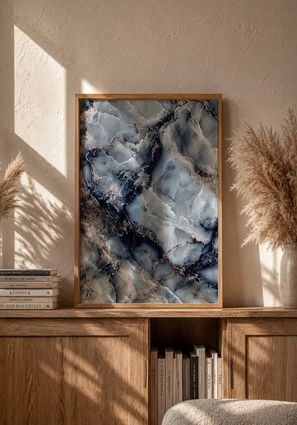 Quadro Abstrato Azul e Grafite em Mármore I