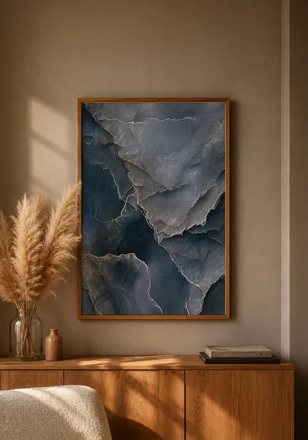 Quadro Abstrato Mármore em Azul Marinho e Dourado II
