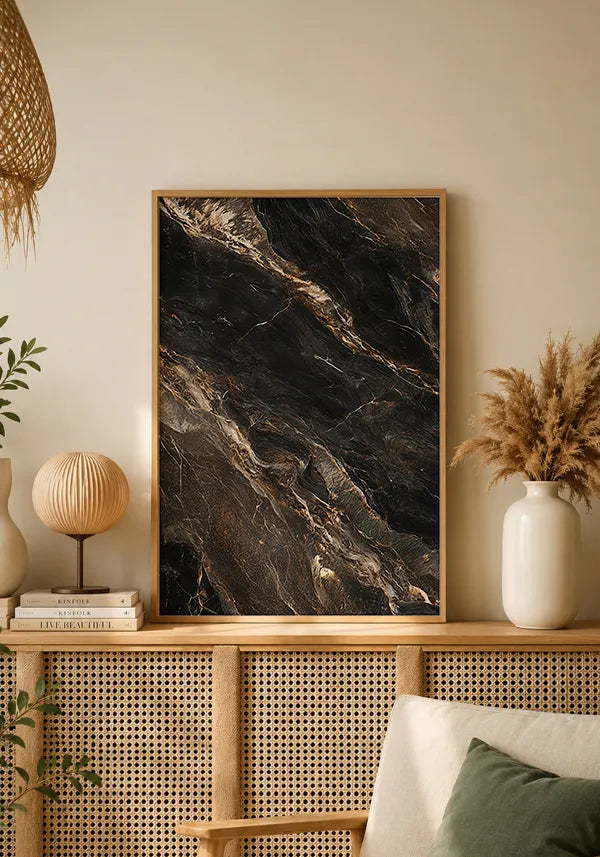 Quadro Abstrato Marmorizado Preto e Ouro I