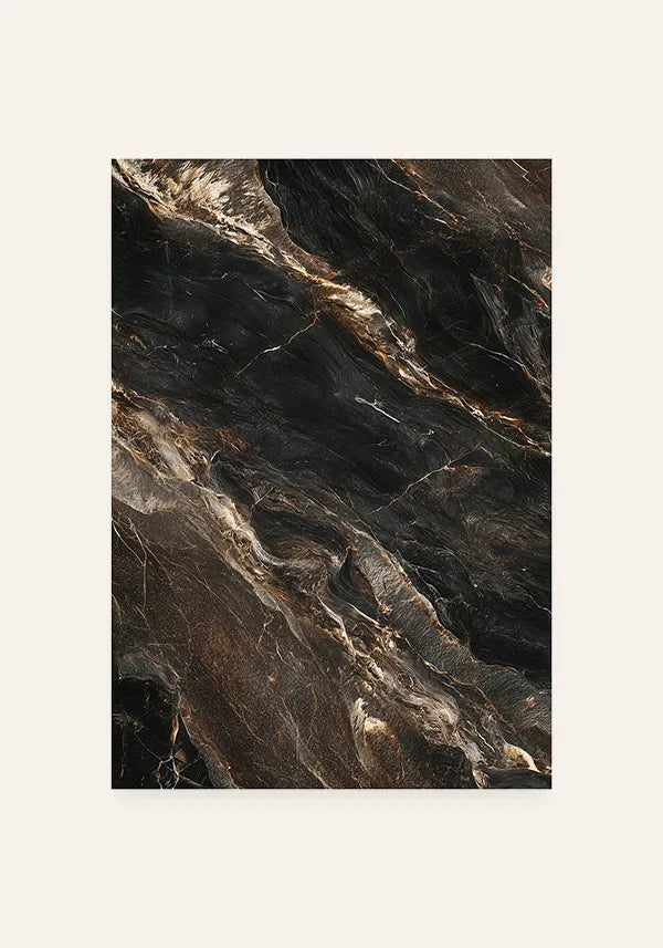 Quadro Abstrato Marmorizado Preto e Ouro I