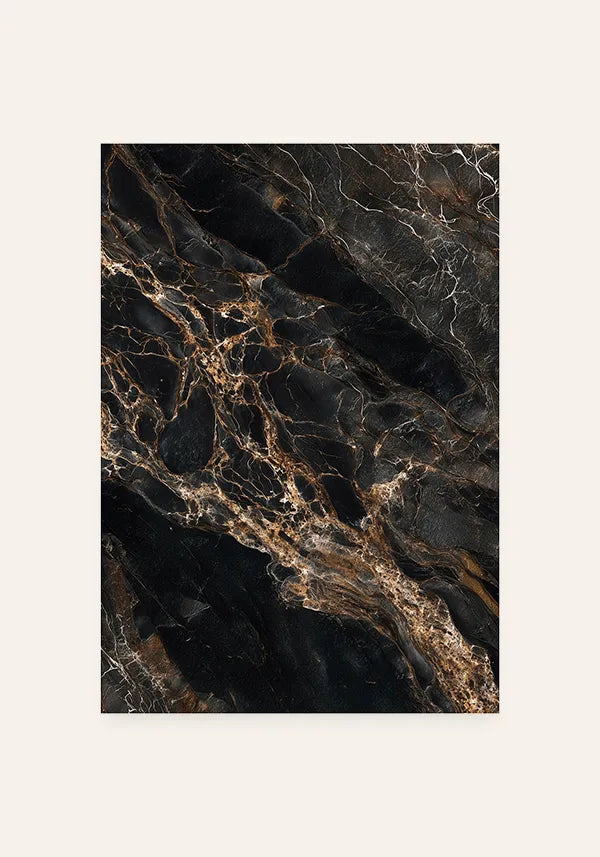 Quadro Abstrato Marmorizado Preto e Ouro II