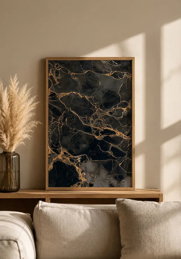 Quadro Abstrato Mármore Preto e Dourado I