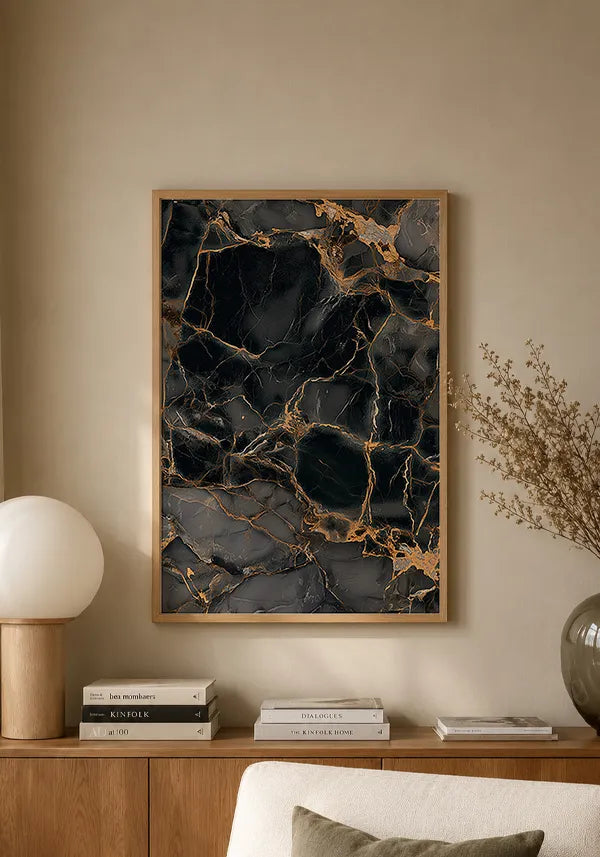 Quadro Abstrato Mármore Preto e Dourado II