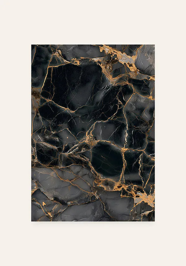 Quadro Abstrato Mármore Preto e Dourado II