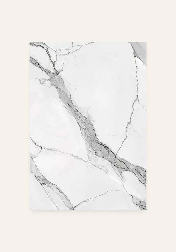 Quadro Mármore Abstrato Branco com Veios Cinza e Dourado II