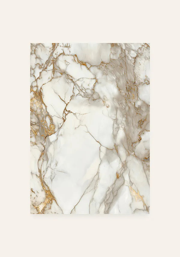 Quadro Mármore Abstrato Branco e Dourado I
