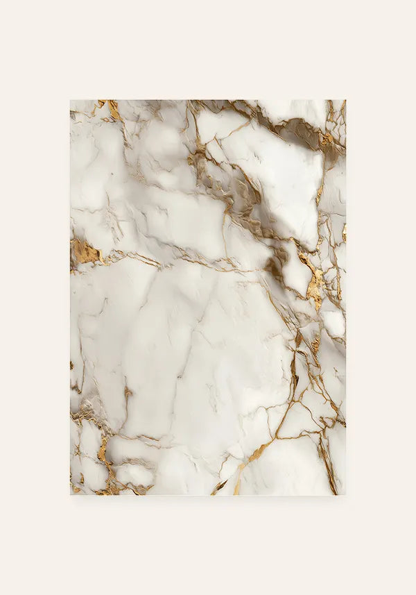 Quadro Mármore Abstrato Branco e Dourado II