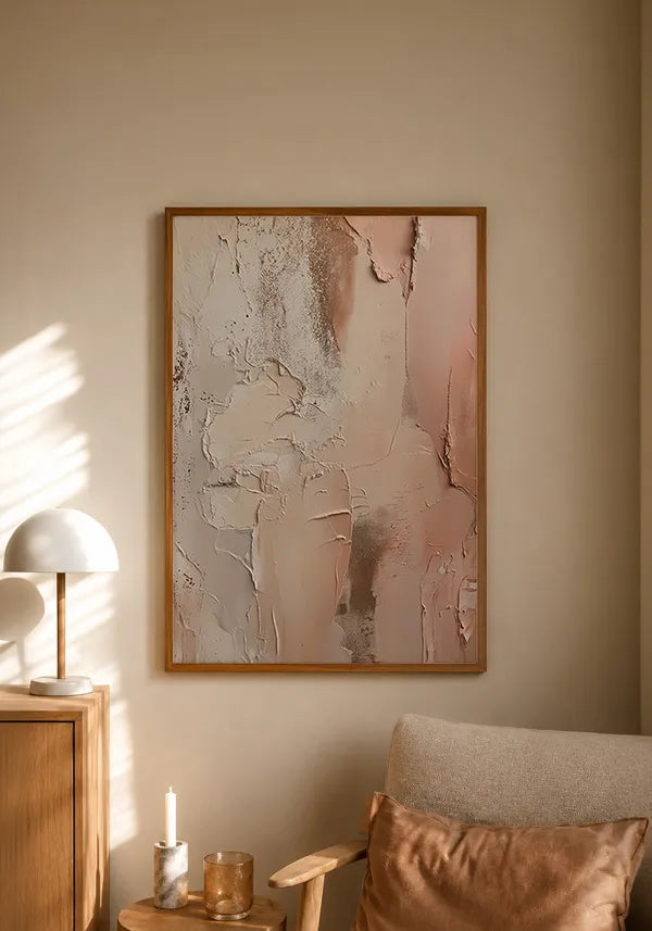 Quadro Abstrato Efeito Textura de Gesso em Rosé e Off-White I