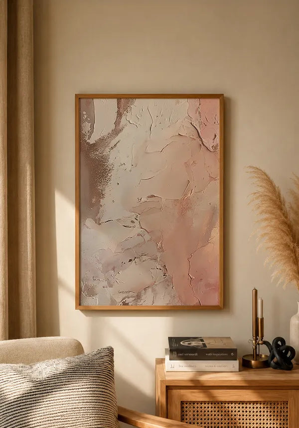 Quadro Abstrato Efeito Textura de Gesso em Rosé e Off-White II