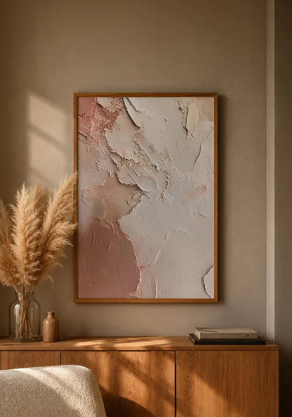 Quadro Abstrato Efeito Textura de Gesso em Rosé e Off-White III