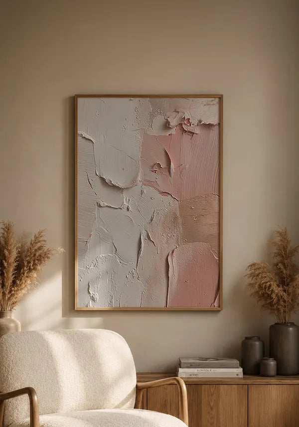 Quadro Abstrato Efeito Textura de Gesso em Rosé e Off-White IV