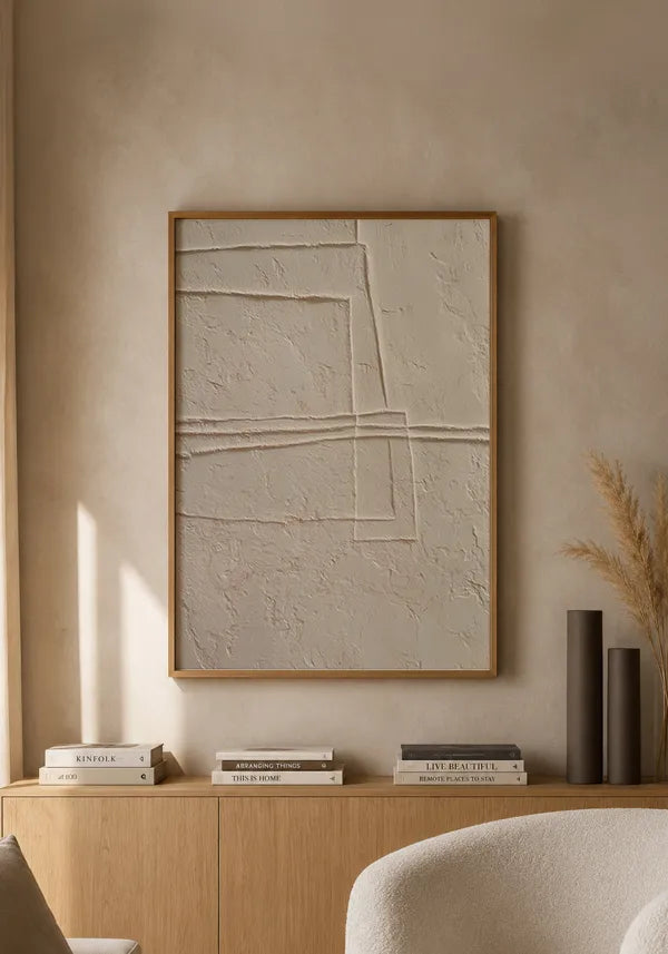 Quadro Abstrato Efeito Gesso Minimalista em Branco III