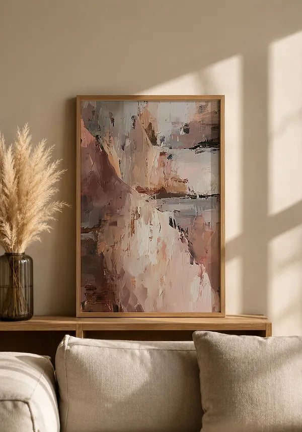Quadro Abstrato Efeito Espatulado em Tons Terrosos e Rosé I