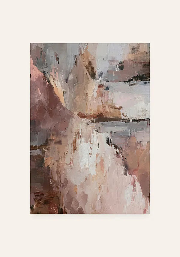 Quadro Abstrato Efeito Espatulado em Tons Terrosos e Rosé I