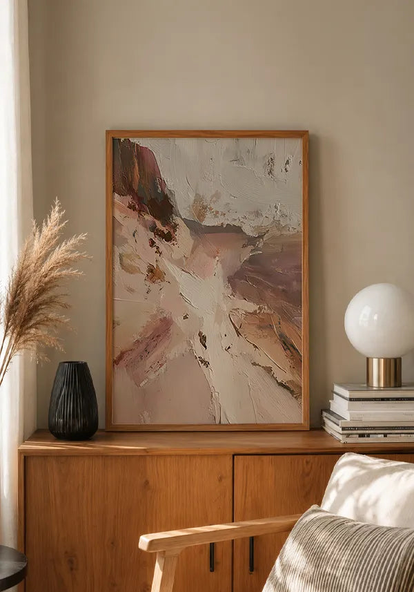 Quadro Abstrato Efeito Espatulado em Tons Terrosos e Rosé II