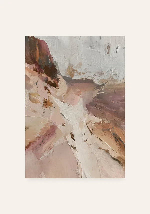 Quadro Abstrato Efeito Espatulado em Tons Terrosos e Rosé II