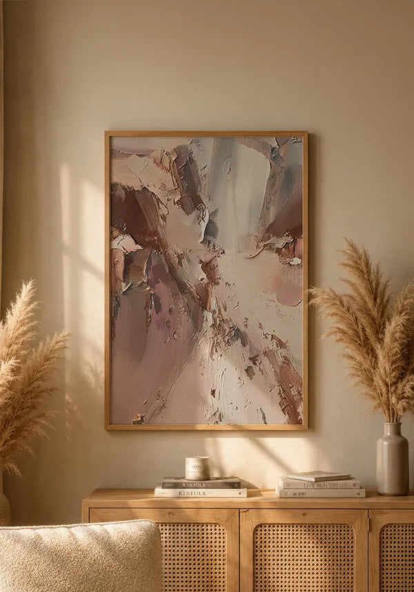 Quadro Abstrato Efeito Espatulado em Tons Terrosos e Rosé III