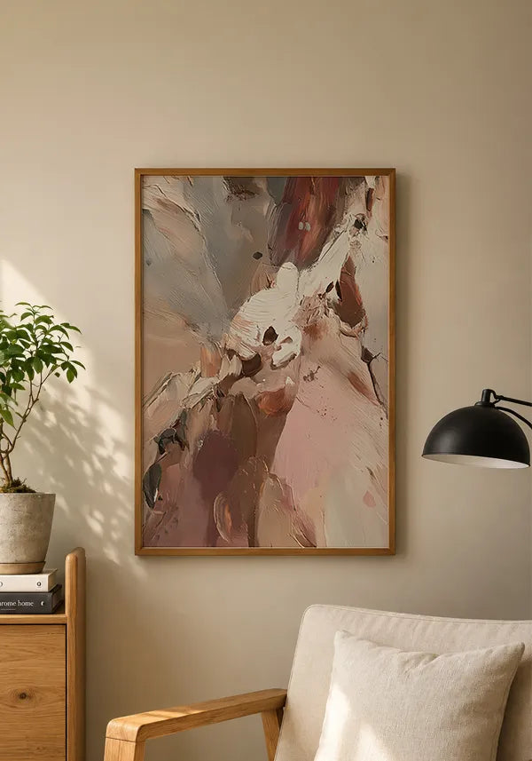 Quadro Abstrato Efeito Espatulado em Tons Terrosos e Rosé IV