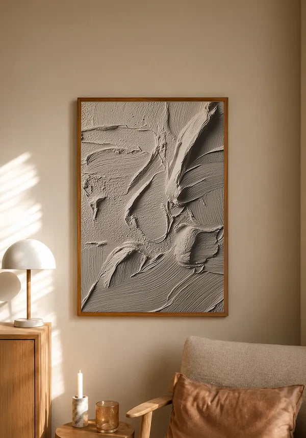 Quadro Abstrato Efeito Camadas de Gesso em Tons de Areia I