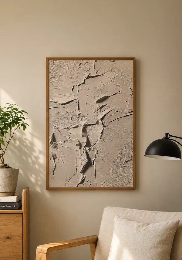 Quadro Abstrato Efeito Camadas de Gesso em Tons de Areia II