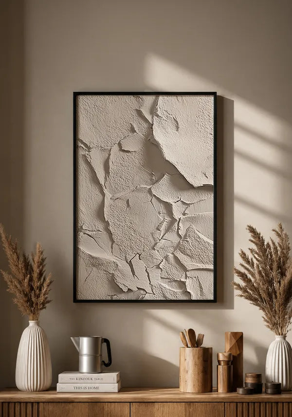 Quadro Abstrato Efeito Camadas de Gesso em Tons de Areia IV