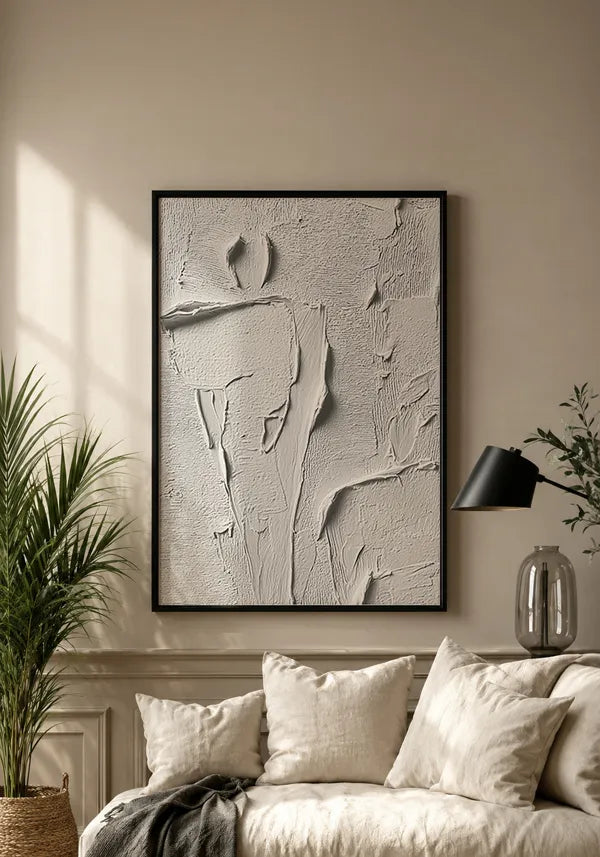 Quadro Abstrato Efeito Relevo Orgânico Off White III