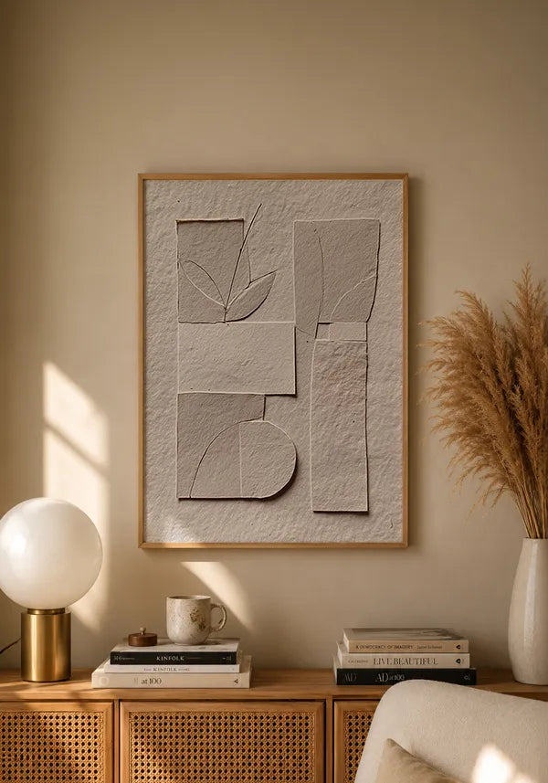 Quadro Abstrato Estilo Recortes em Camadas Off-White I