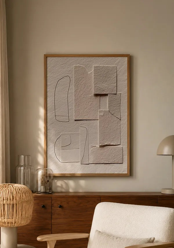 Quadro Abstrato Estilo Recortes em Camadas Off-White II