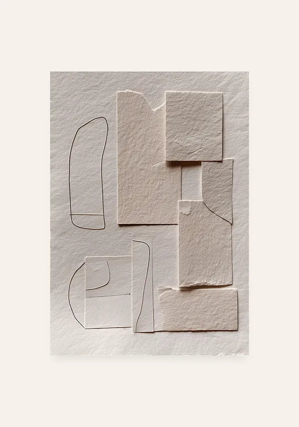 Quadro Abstrato Estilo Recortes em Camadas Off-White II