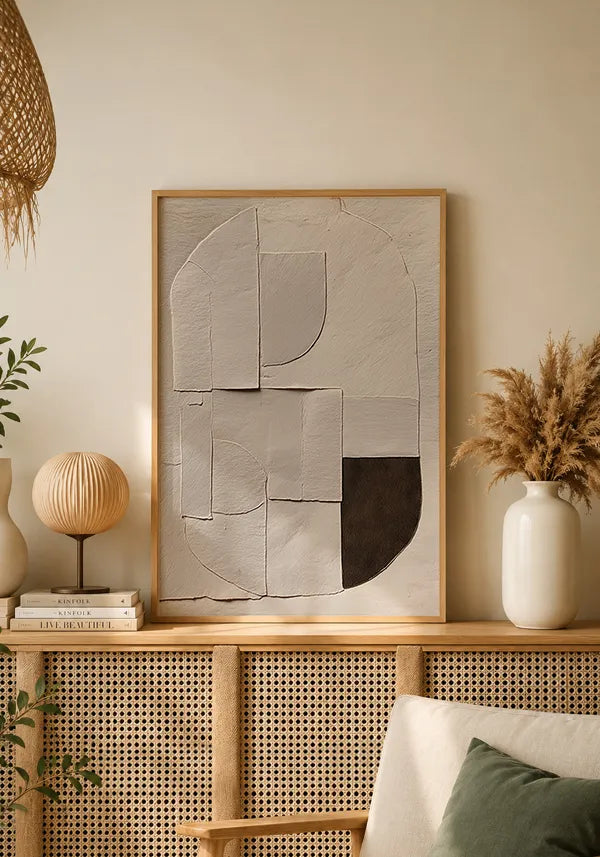 Quadro Abstrato Estilo Recortes em Arco Off-White e Preto I