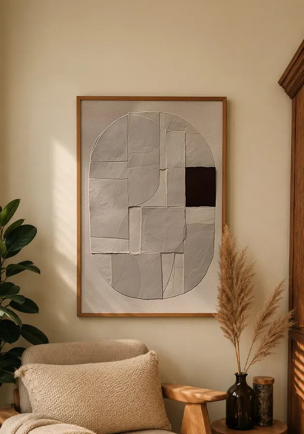 Quadro Abstrato Estilo Recortes em Arco Off-White e Preto II