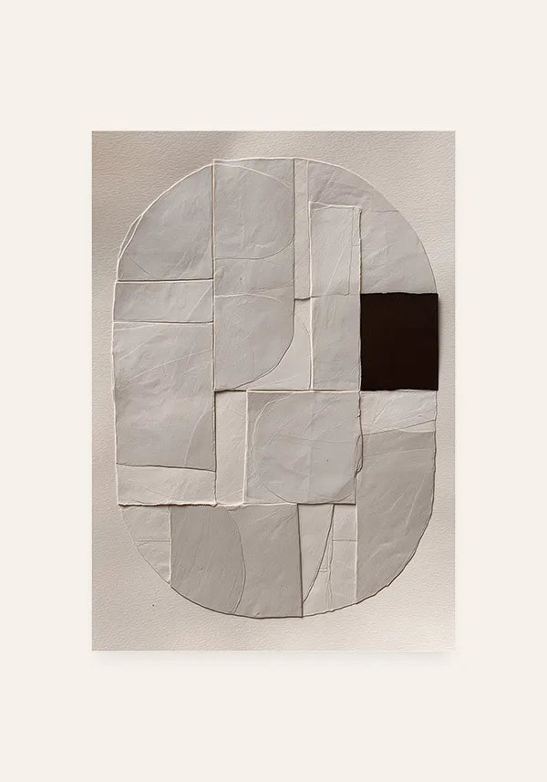 Quadro Abstrato Estilo Recortes em Arco Off-White e Preto II