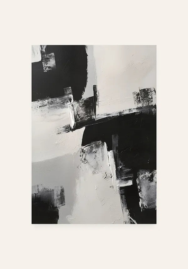 Quadro Abstrato Efeito Texturas em Preto e Branco I